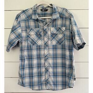 The North Face Shirt Mens Large Western Snap Short Sleeve Blue Plaid Hiking